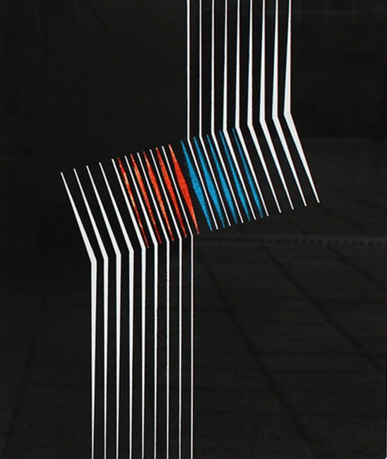 Linha branca, azul e vermelha              