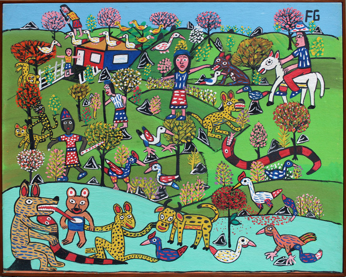 Figuras e animais no campo      