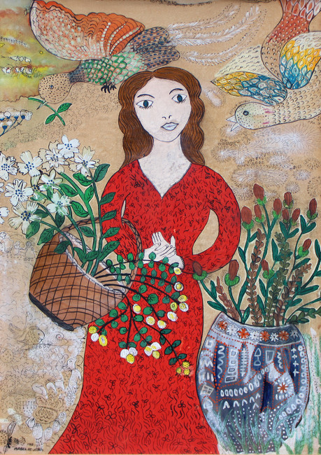 Figura Feminina com pássaros   